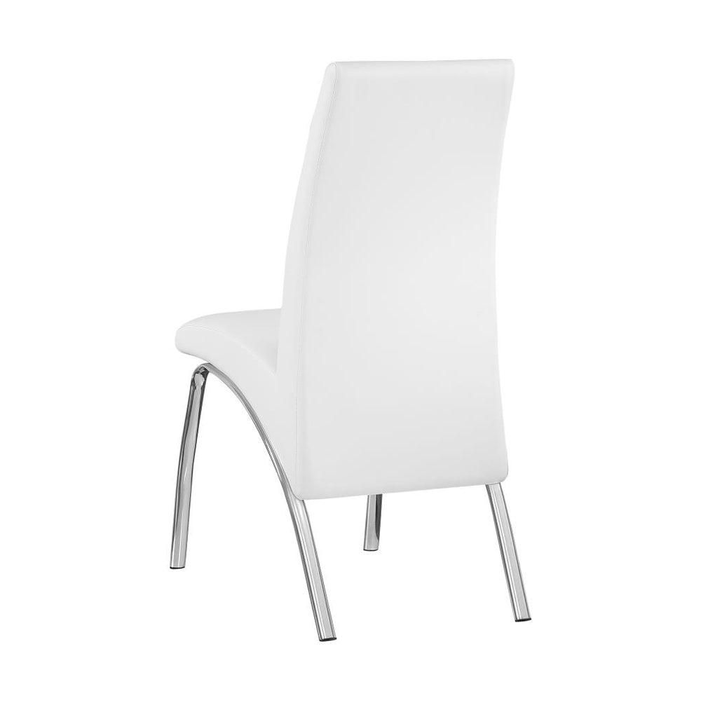 Set Of 2Upholstered Side Chairs, White And Chrome Solid White Rectangular Side Chair Chrome,Faux Leather