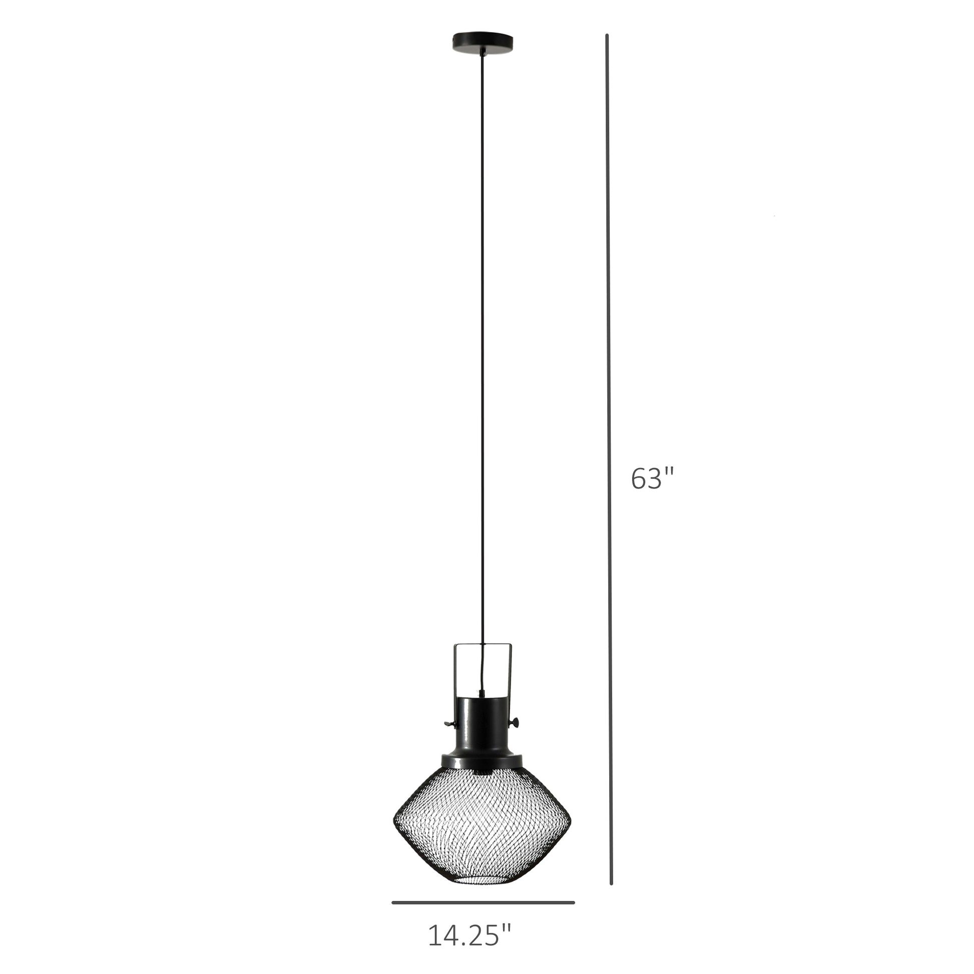 Homcom Industrial Pendant Light Fixtures, Black Metal Frame Hanging Ceiling Light For Living Room, Bedroom, Kitchen, Dining Room With Adjustable Hanging Chain, Black Black Steel
