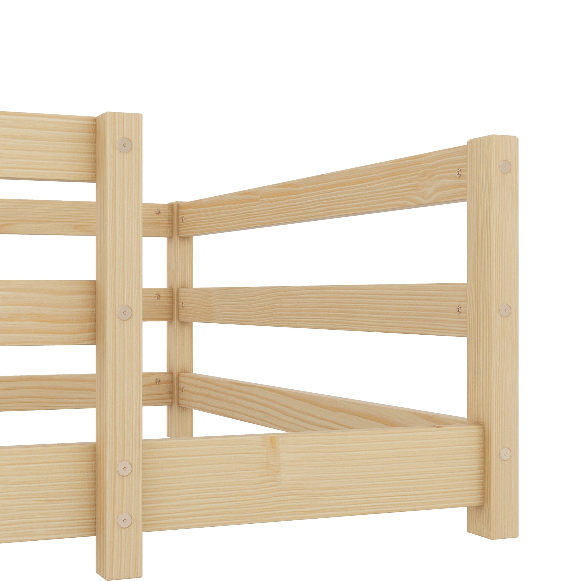 Twin Size Floor Bed, Montessori Floor Bed With Fence, Kids Montessori Bed Twin Size, Wood Montessori Floor Bed For Kids, Girls, Boys Natural Natural Wood Metal