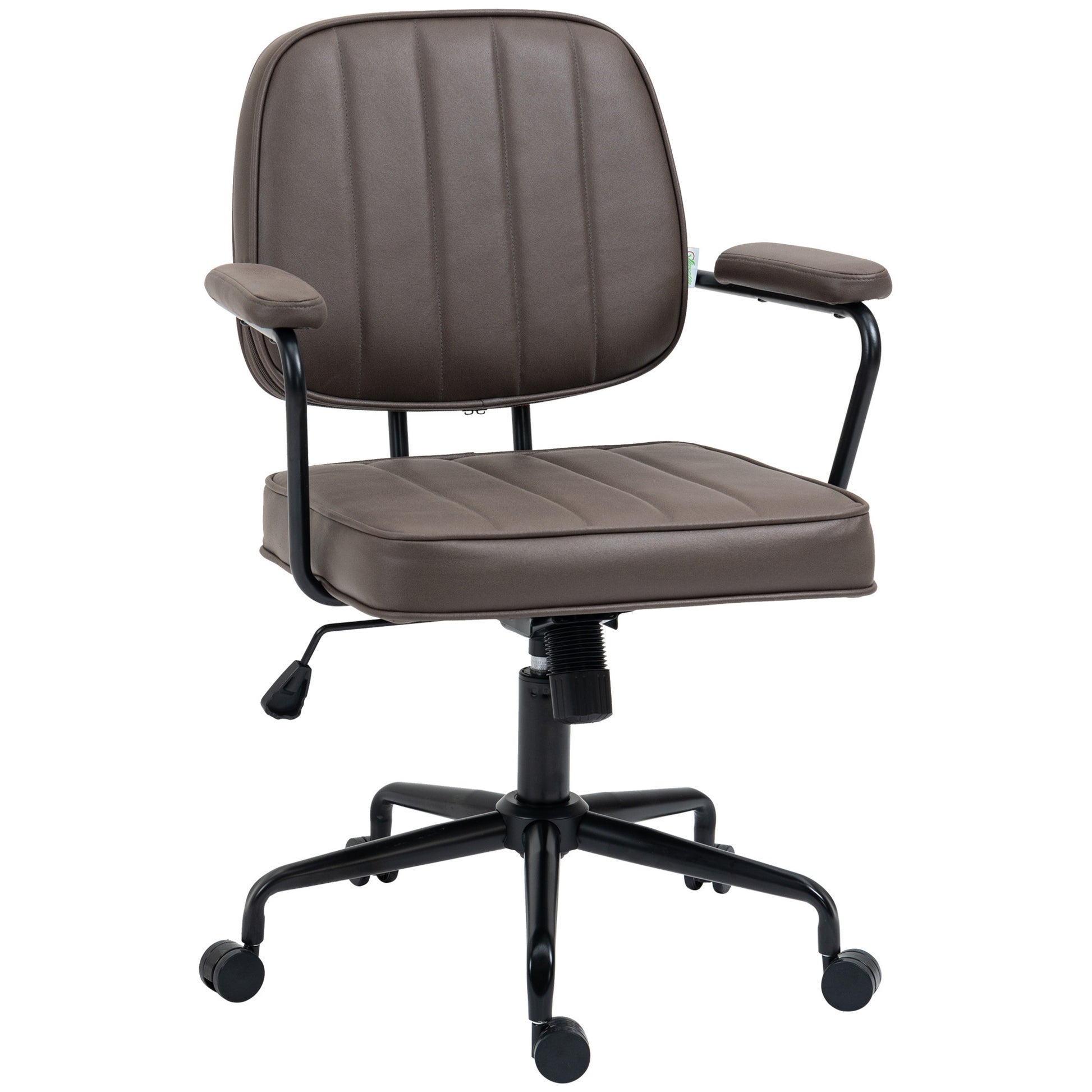 Vinsetto Home Office Chair, Microfiber Computer Desk Chair With Swivel Wheels, Adjustable Height, And Tilt Function, Light Brown Brown Polyester