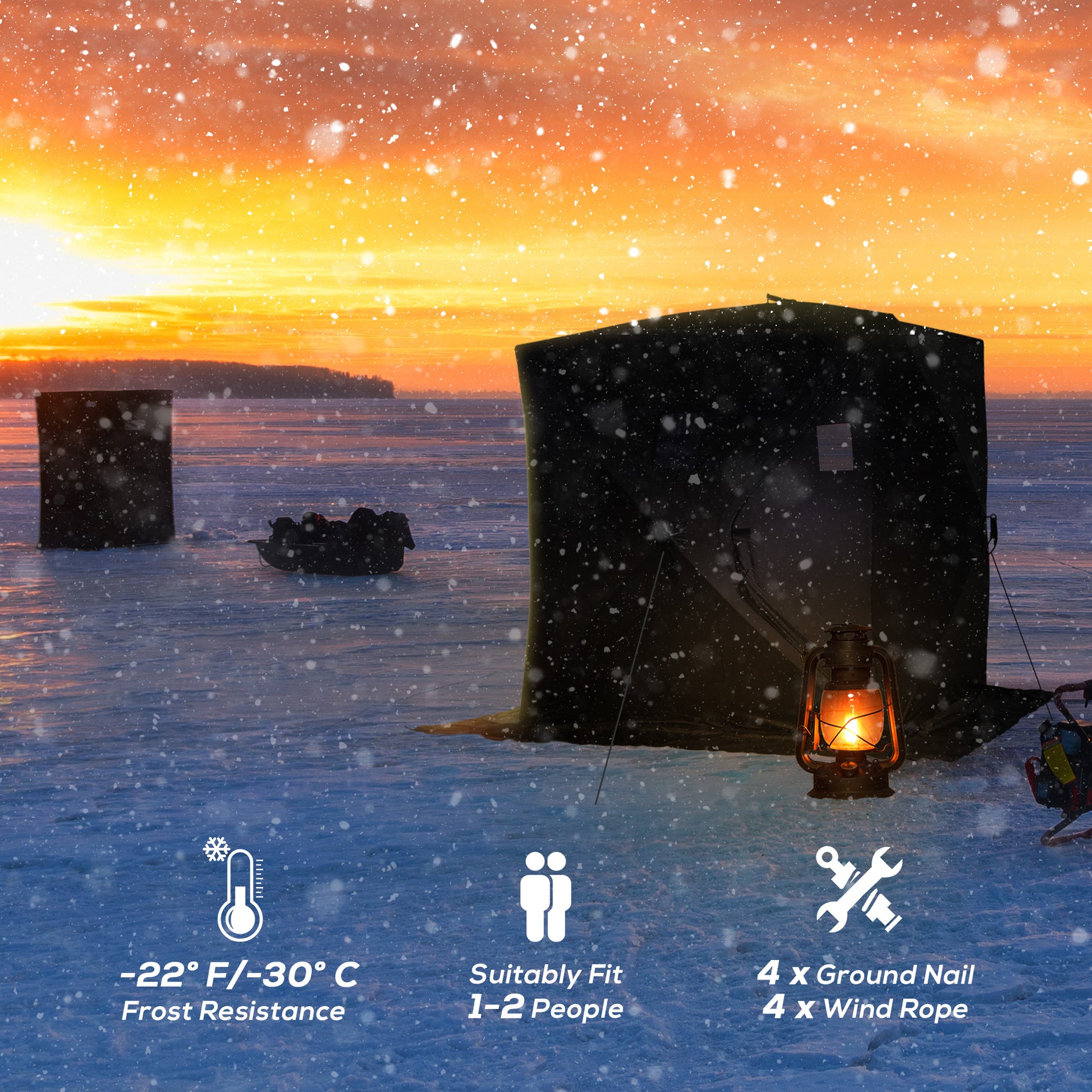 Outsunny 2 Person Ice Fishing Shelter, Pop Up Portable Ice Fishing Tent With Carry Bag, Windows And Anchors For Low Temp 22 , Black Black Cotton