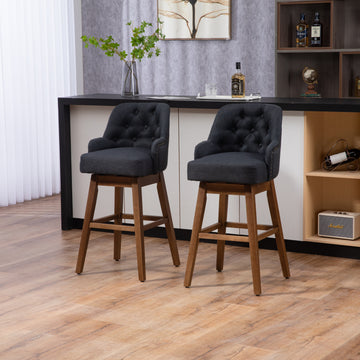 Coolmore Bar Stools Set Of 2 Counter Height Chairs With Footrest For Kitchen, Dining Room And 360 Degree Solid Wood Legs Swivel Bar Stools Set Of 2 Black Linen Black Foam Linen