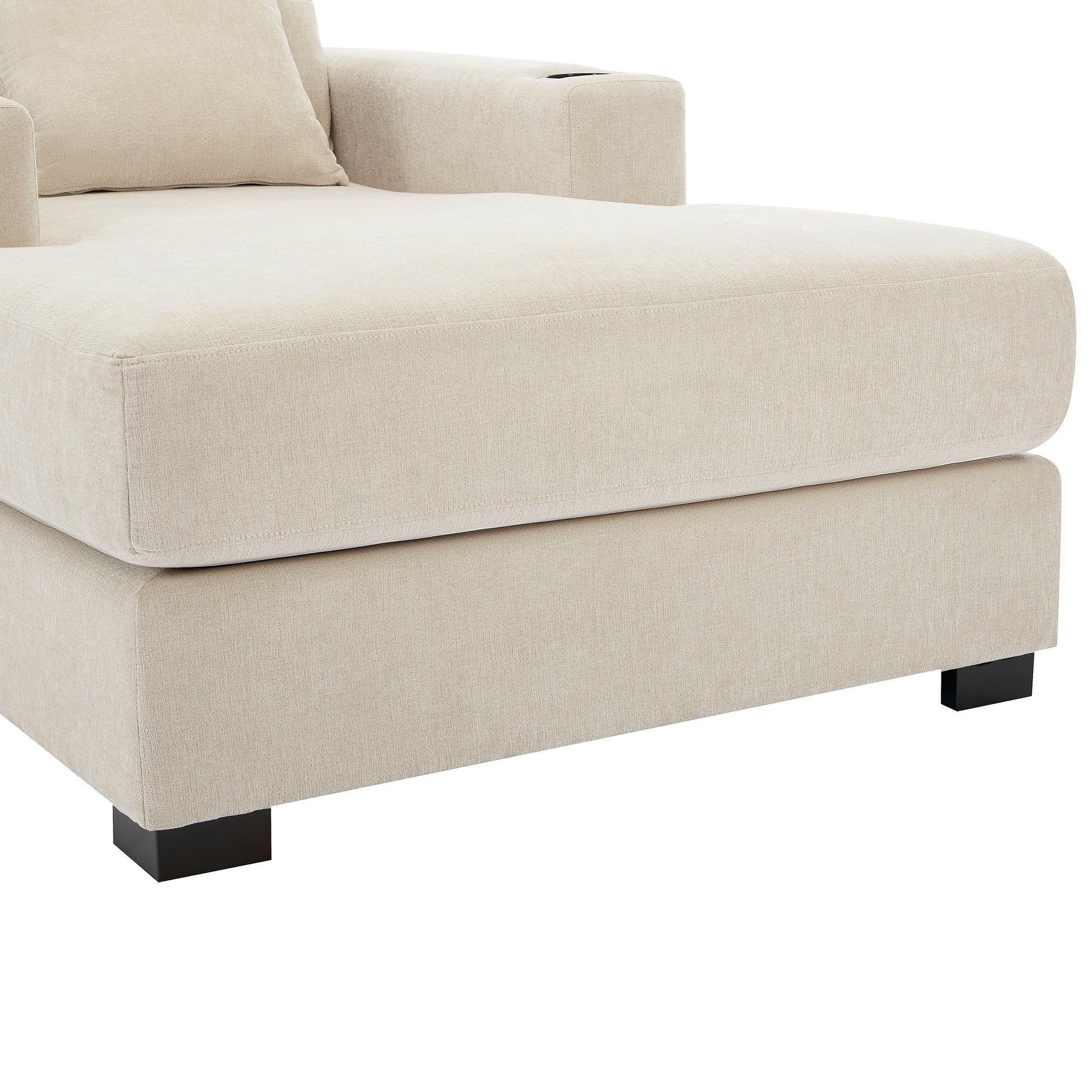 39.7" Oversized Chaise Lounger Modern Style Sofa Couch ,With Pillows, Charge Station & Cup Holders, Chenille Fabric, Cream Cream Chenille
