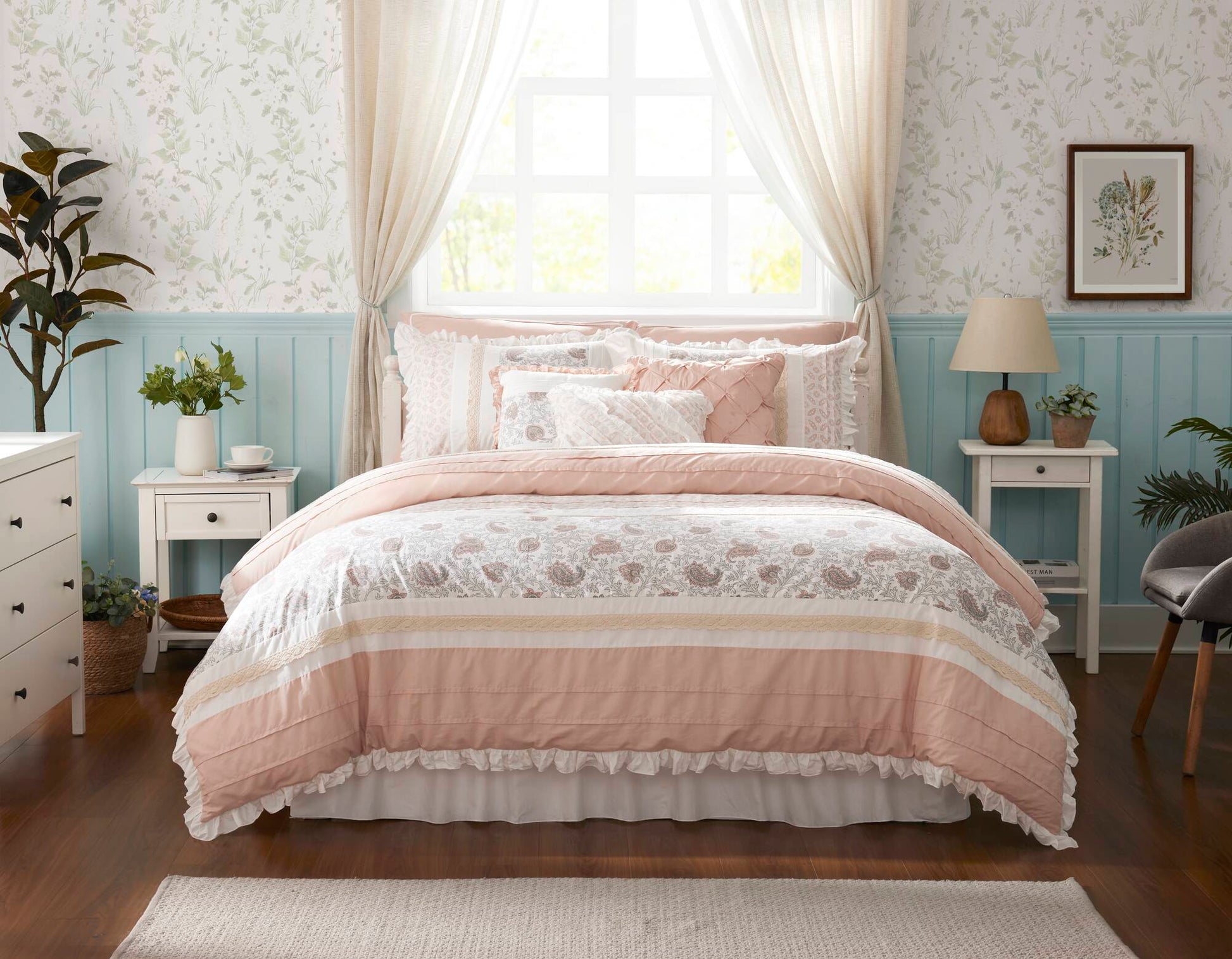 9 Piece Cotton Percale Comforter Set Blush Queen Queen Blush Polyester