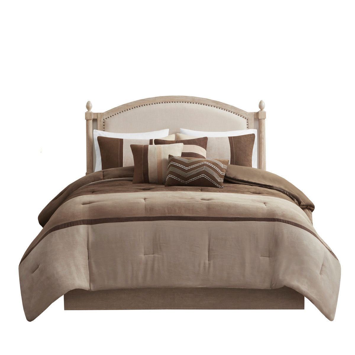 7 Piece Faux Suede Comforter Set Brown Cal King California King Brown Polyester