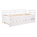 Low Loft Bed Twin Size With Full Safety Fence, Climbing Ladder, Storage Drawers And Trundle White Solid Wood Bed White Solid Wood
