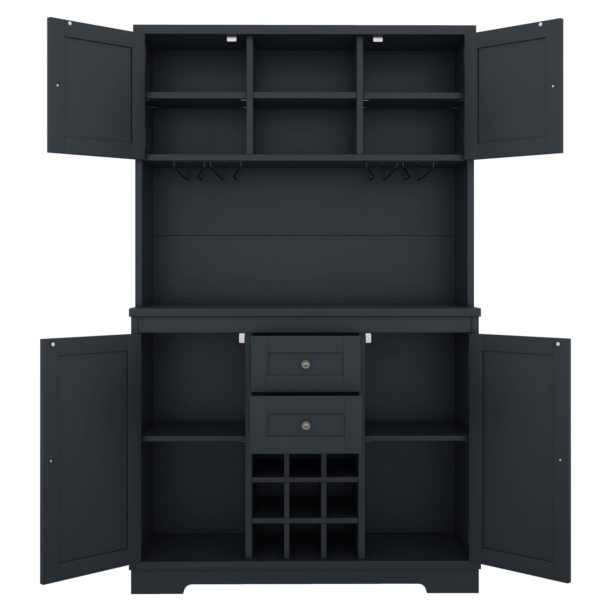 Coffee Bar Cabinet Kitchen Cabinet With Storage, Farmhouse Wine Cabinet With Drawers Shelves And Cabinets, Buffet Cabinet Wine & Glass Racks For Dining Room, Kitchen, Dark Blue Antique Blue Particle