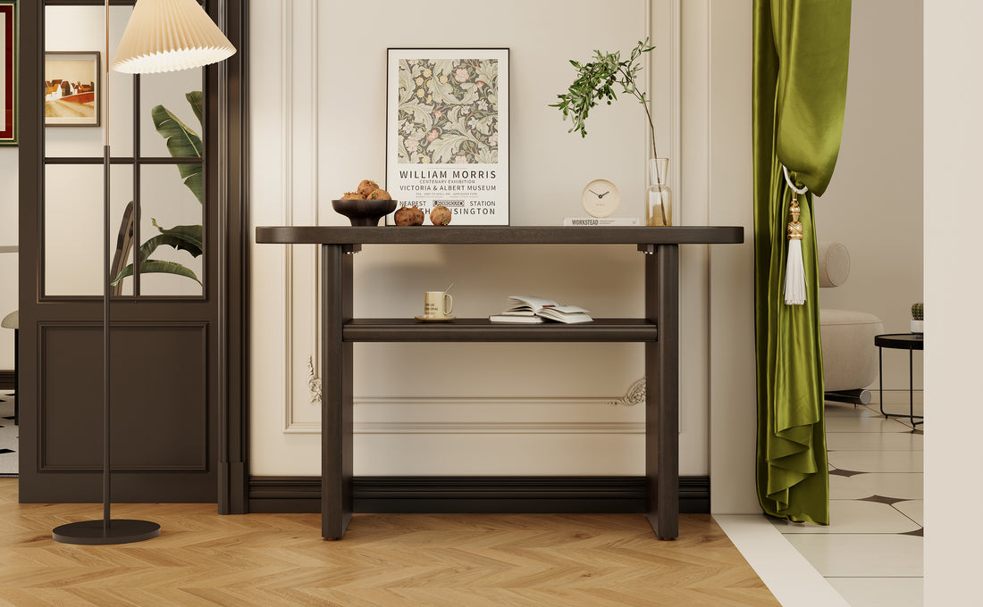 Elegant Minimalist Console Table With Rounded Edges And Sturdy Shelf Design For Entryway, Living Room Espresso Espresso Solid Wood Mdf