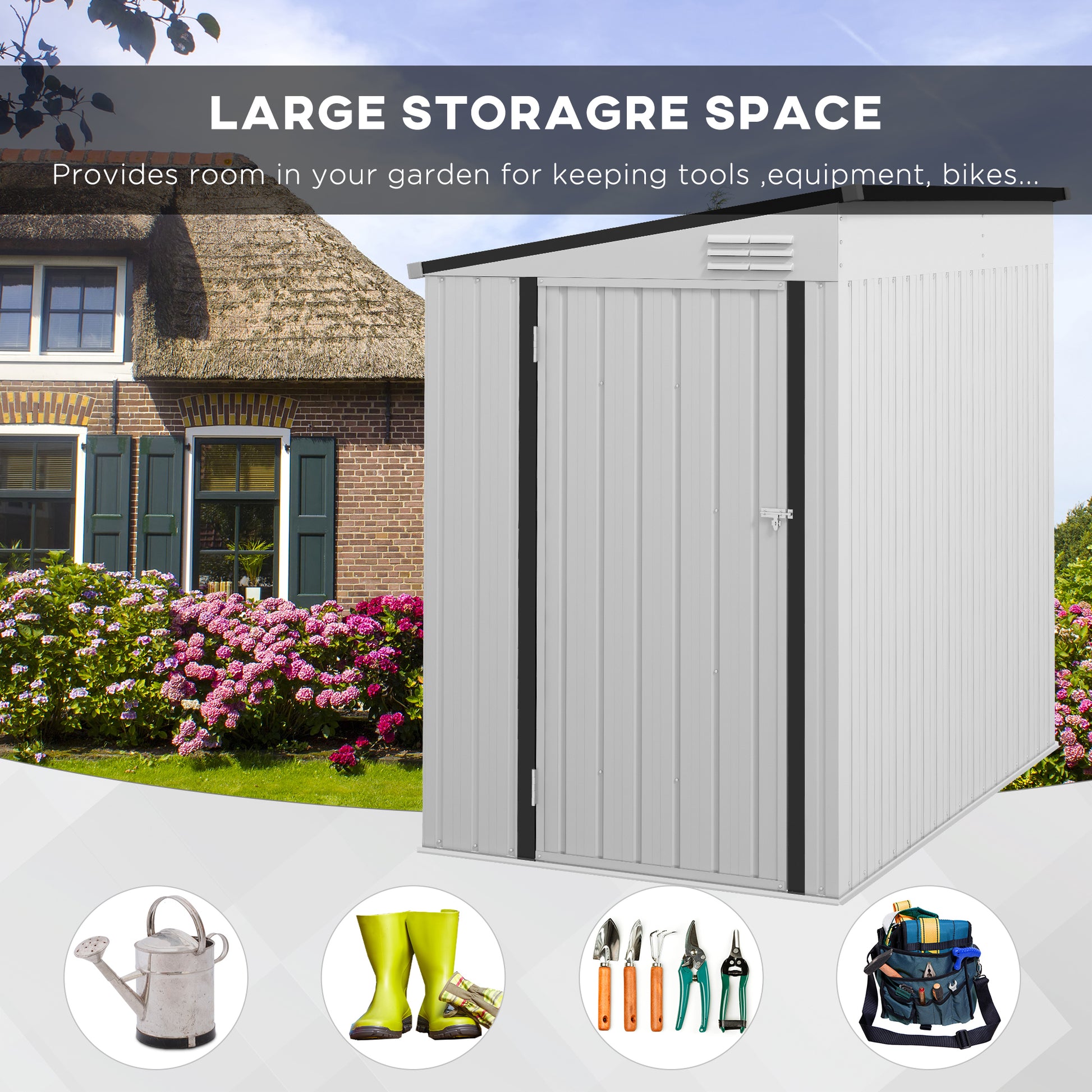Outsunny 4' X 6' Metal Outdoor Storage Shed, Lean To Storage Shed, Garden Tool Storage House With Lockable Door And 2 Air Vents For Backyard, Patio, Lawn, White White Steel