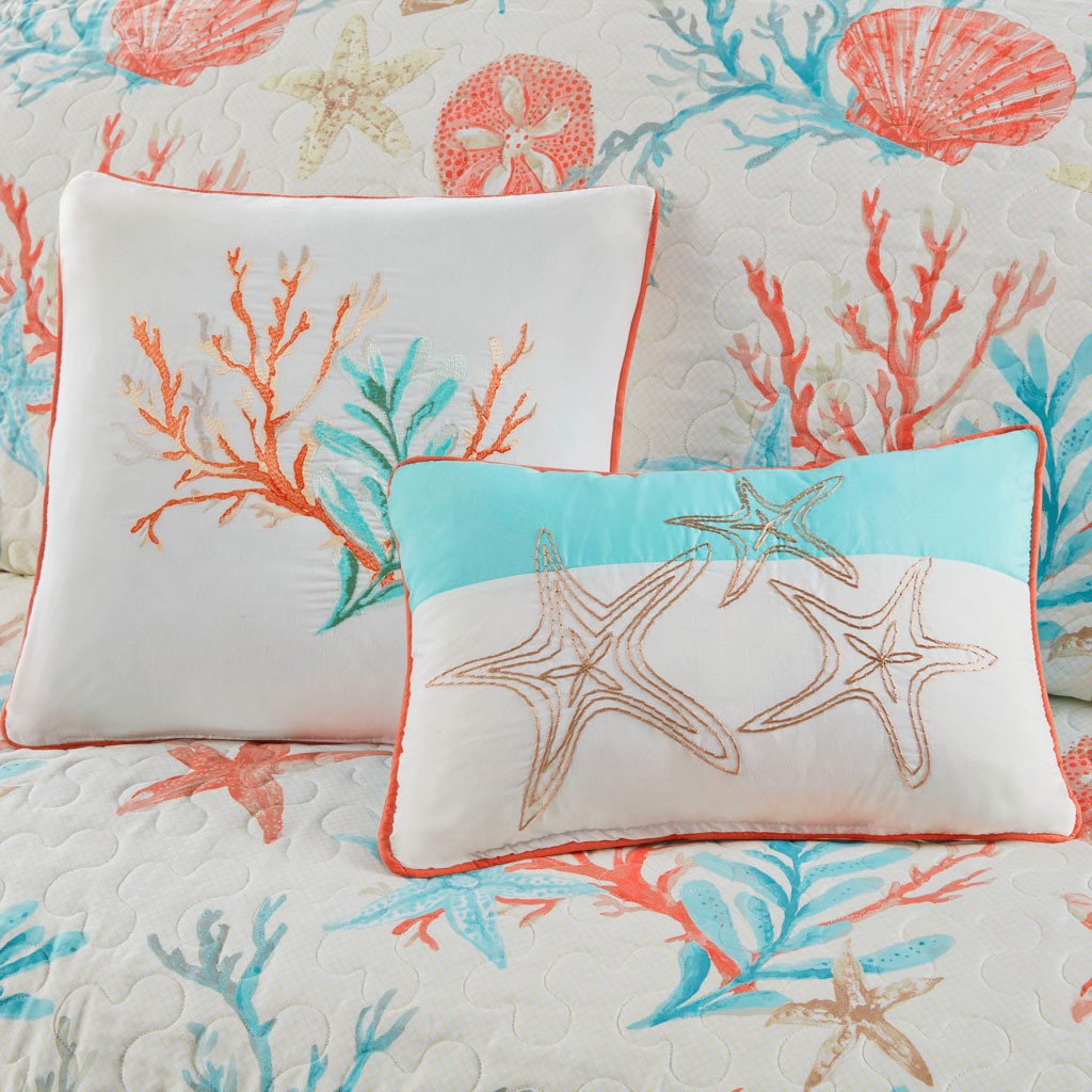 6 Piece Cotton Sateen Quilt Set With Throw Pillows Coral Full Queen Full Coral Cotton