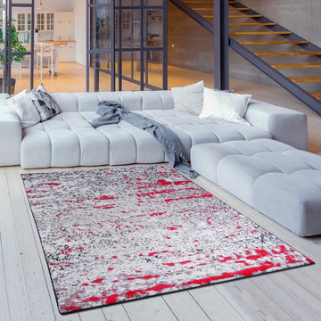 Jersey Area Rugs, Carpets For Livingroom, 5X7 Area Rugs ,3984 Black Red Rectangle 5&7 Black Red Contemporary Abstract Polypropylene