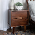 Mid Century Modern 2 Drawer Solid Wood Nighstand With Cutout Handles Walnut Walnut Mdf Pine
