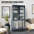 Elegant Floor Cabinet With 2 Glass Arched Doors Living Room Display Cabinet With Adjustable Shelves Anti Tip Dust Free Easy Assembly Blue Blue Tempered Glass Sheet Metal Plastic