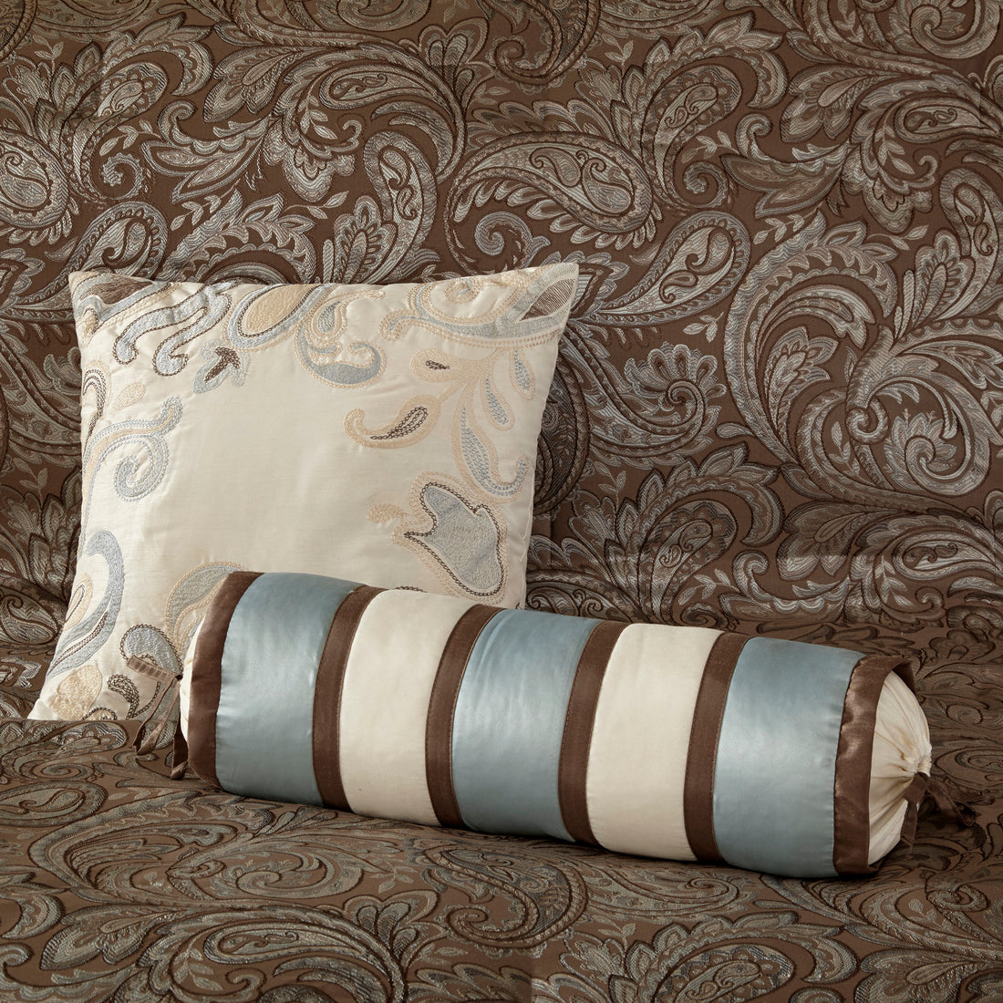 12 Piece Comforter Set With Cotton Bed Sheets Blue Brown Cal King California King Blue Brown Cotton