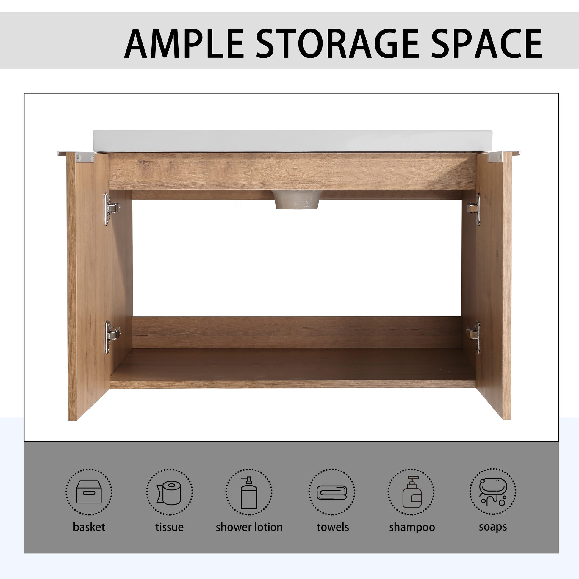 42" Wall Mounted Bathroom Vanity With Sink And Side Cabinet, Soft Close Doors,00112Imo 0630Imo 0612Gwh Combination Cabinet Kd Packing Imitative Oak Bathroom Modern Plywood Plywood