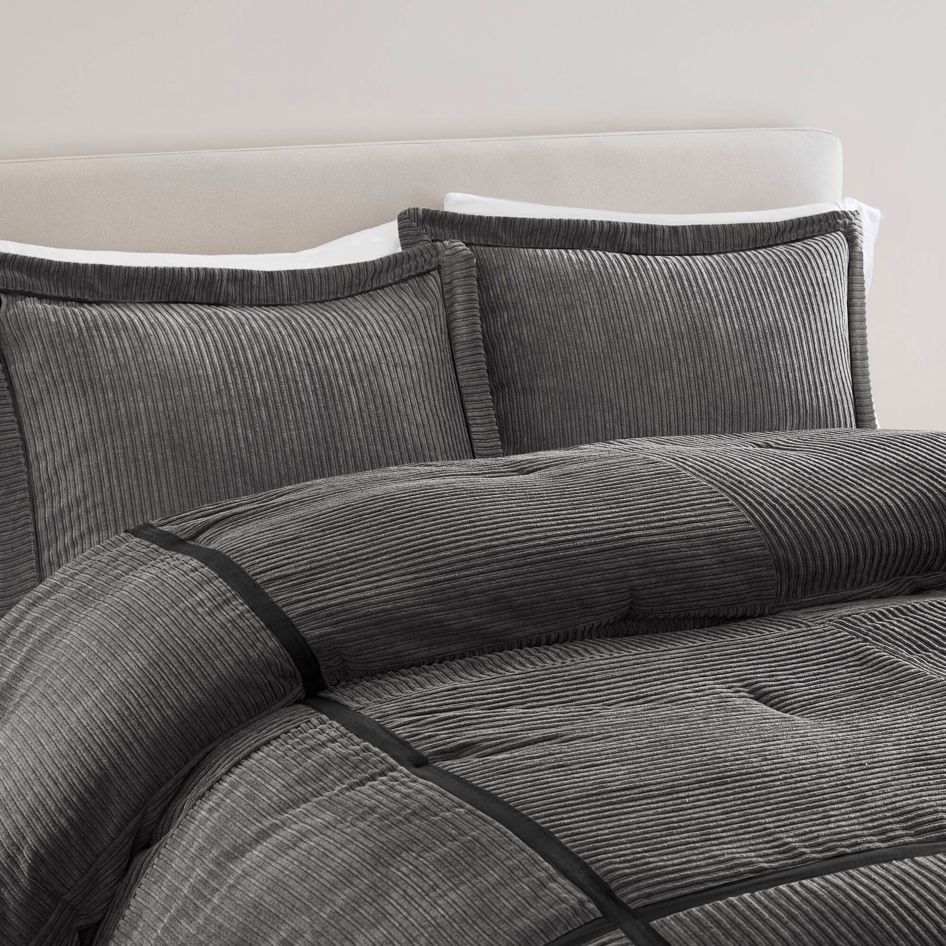 7 Piece Micro Corduroy Comforter Set Grey Cal King Grey Polyester