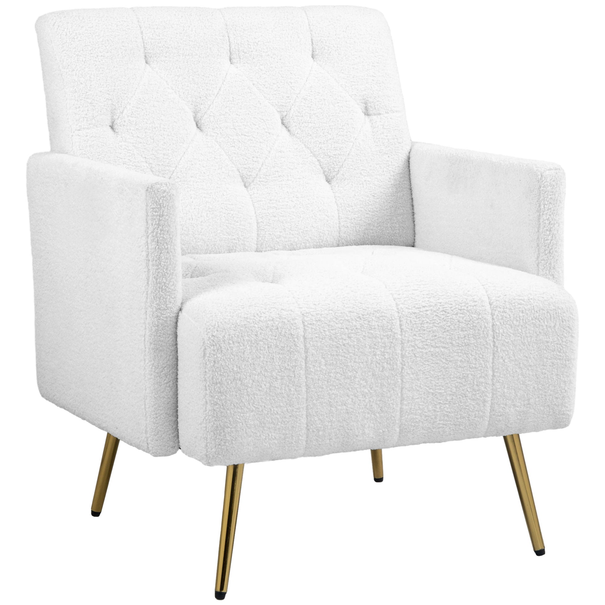 Homcom Modern Sherpa Accent Chair With Tufted Pattern And Steel Legs, White White Polyester