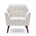 Accent Chairs For Bedroom, Midcentury Modern Accent Arm Chair For Living Room, Linen Fabric Comfy Reading Chair, Tufted Comfortable Sofa Chair, Upholstered Single Sofa White Bedroom Modern Solid Wood