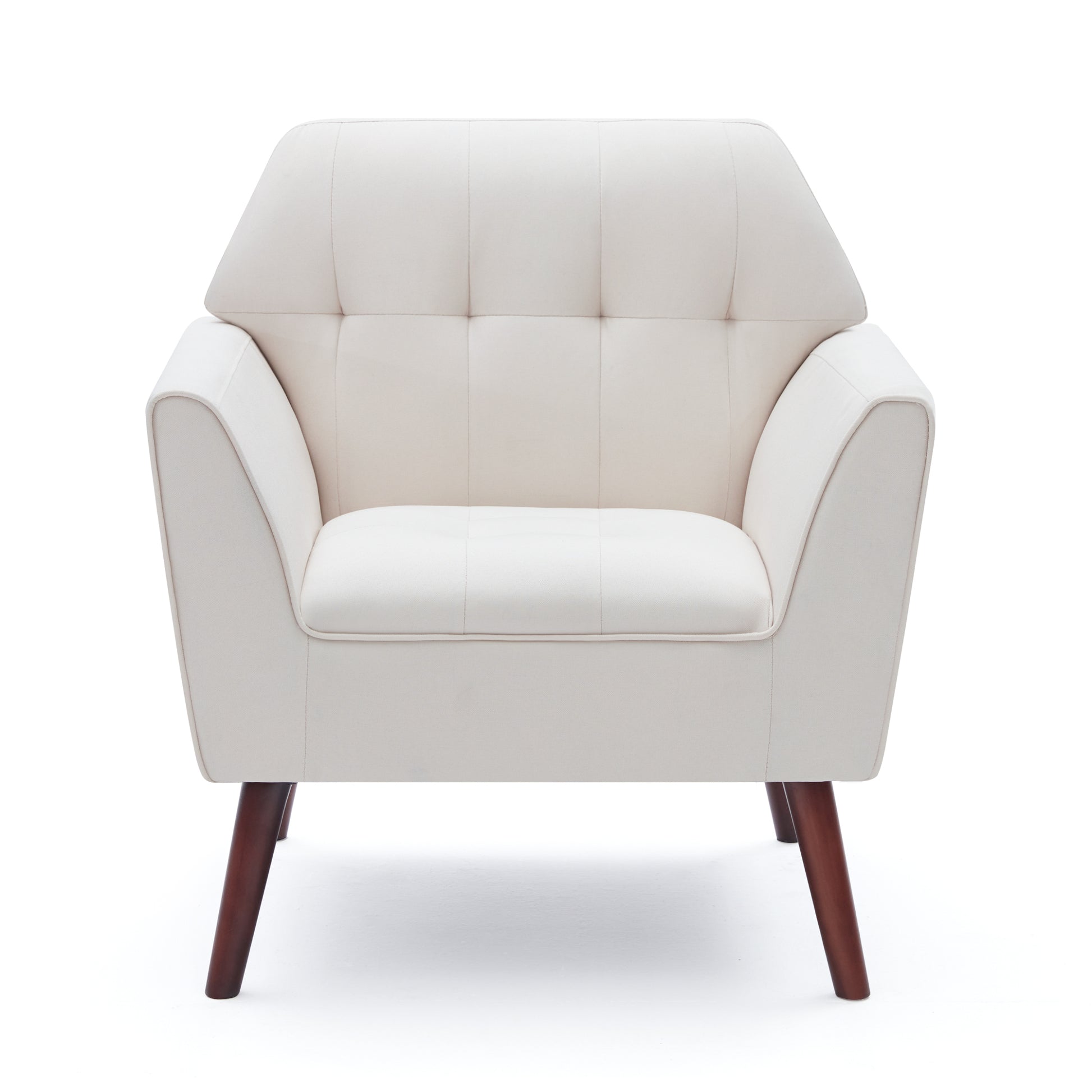 Accent Chairs For Bedroom, Midcentury Modern Accent Arm Chair For Living Room, Linen Fabric Comfy Reading Chair, Tufted Comfortable Sofa Chair, Upholstered Single Sofa White Bedroom Modern Solid Wood