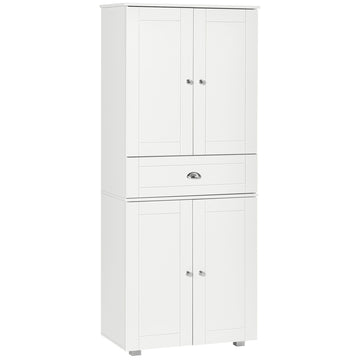 Homcom 72" Freestanding Kitchen Pantry Cabinet With 2 Large Double Door Cabinets And 1 Center Drawer, White White Mdf
