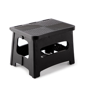 9In Folding Step Stool, Compact, Portable, Non Slip, 300 Lbs. Weight Capacity For Adults And Children. Secure Non Slip Top And Rubber Feet, Great For Home And Camping, Black Color Black