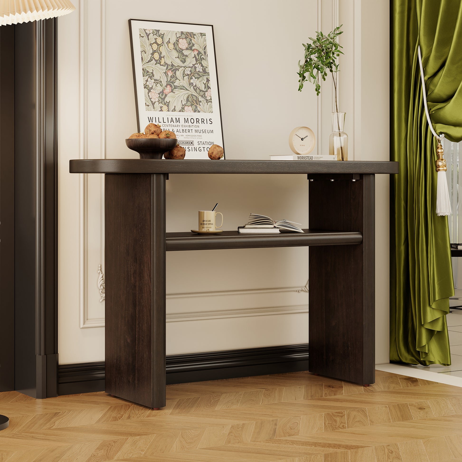 Elegant Minimalist Console Table With Rounded Edges And Sturdy Shelf Design For Entryway, Living Room Espresso Espresso Solid Wood Mdf