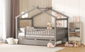 Full Size Wooden House Bed With Twin Size Trundle, Gray Full Gray Solid Wood Mdf