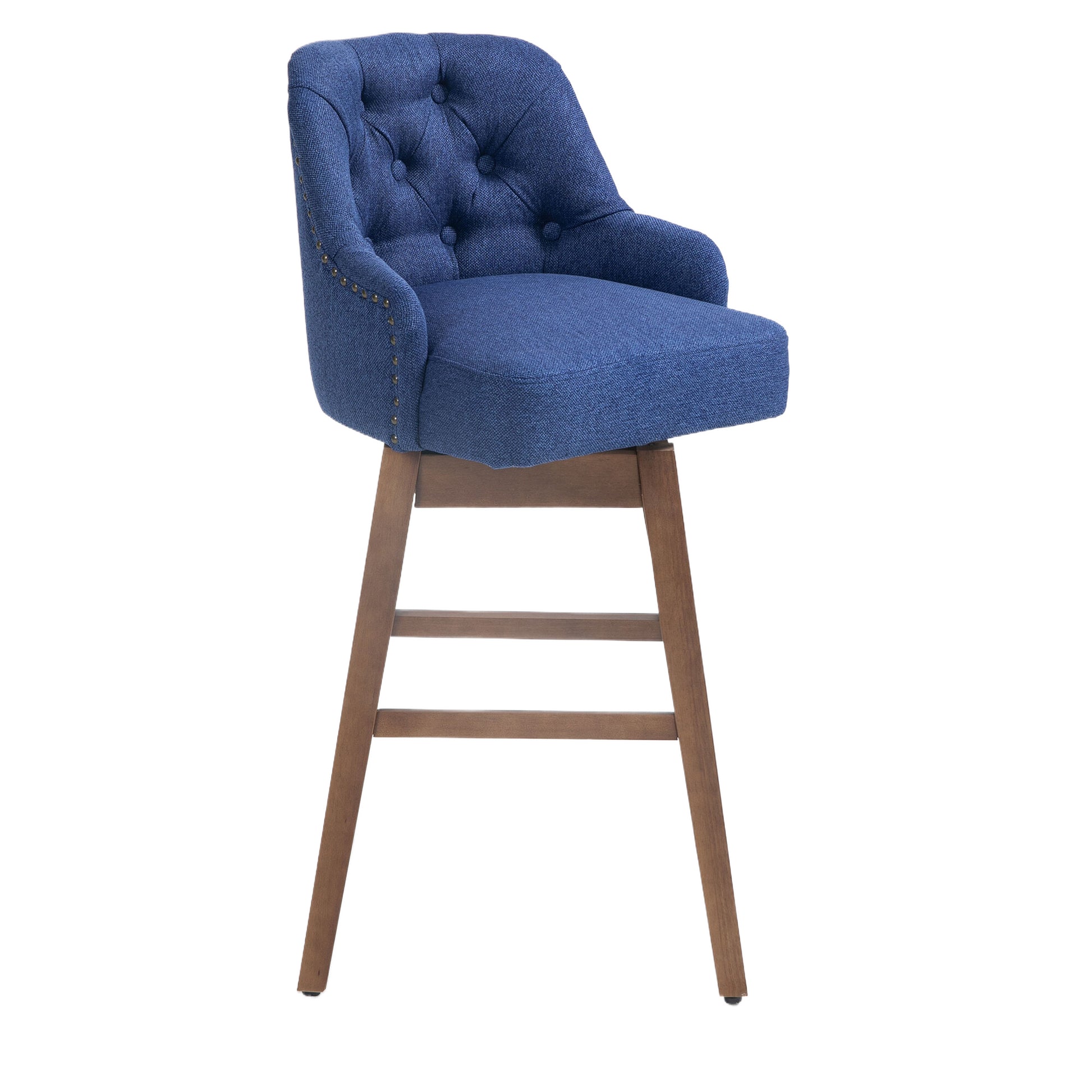 Coolmore Bar Stools Set Of 2 Counter Height Chairs With Footrest For Kitchen, Dining Room And 360 Degree Solid Wood Legs Swivel Bar Stools Set Of 2 Navy Linen Navy Foam Linen