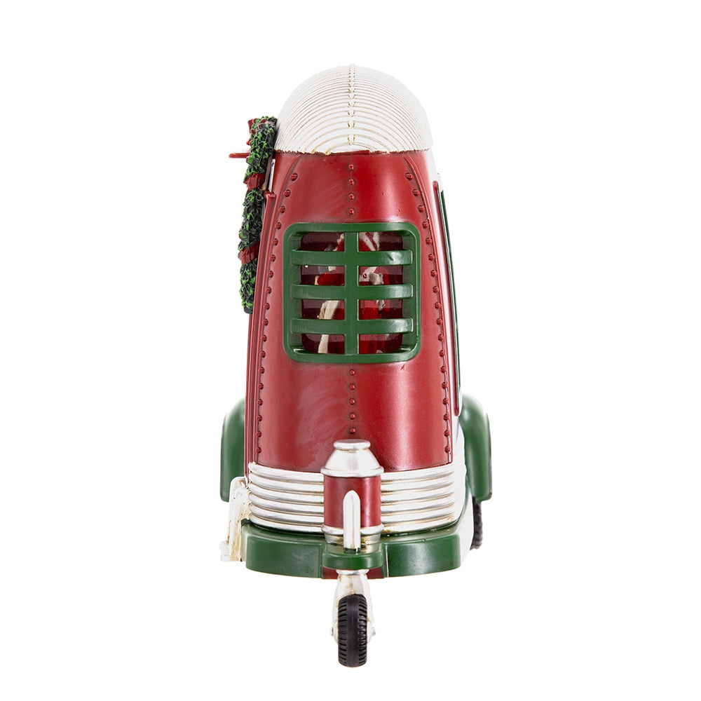 11.3X4.4X8"H Christmas Plastic Resin Camper With Mr & Mrs Santa Tea Time Led Water Spinning 2 Way Switch, 3*Aa Required Red Plastic