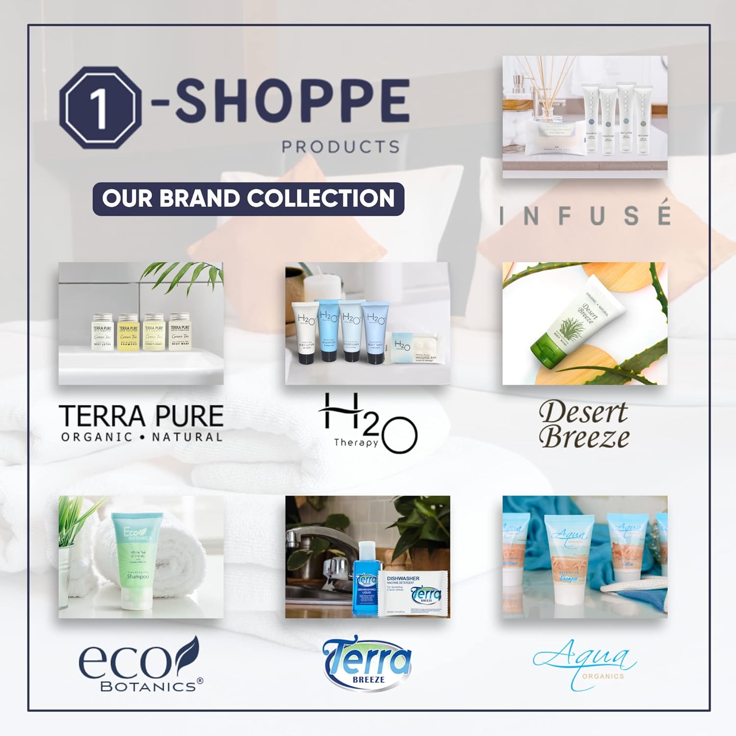 Infuse Pure White Tea And Coconut Hotel Soaps And Toiletries Bulk Set 1 Shoppe All In Kit For Hotels 1Oz Shampoo & Conditioner, Body Wash, Lotion & 1.25Oz Bar Soap Travel Size 300 Pieces White
