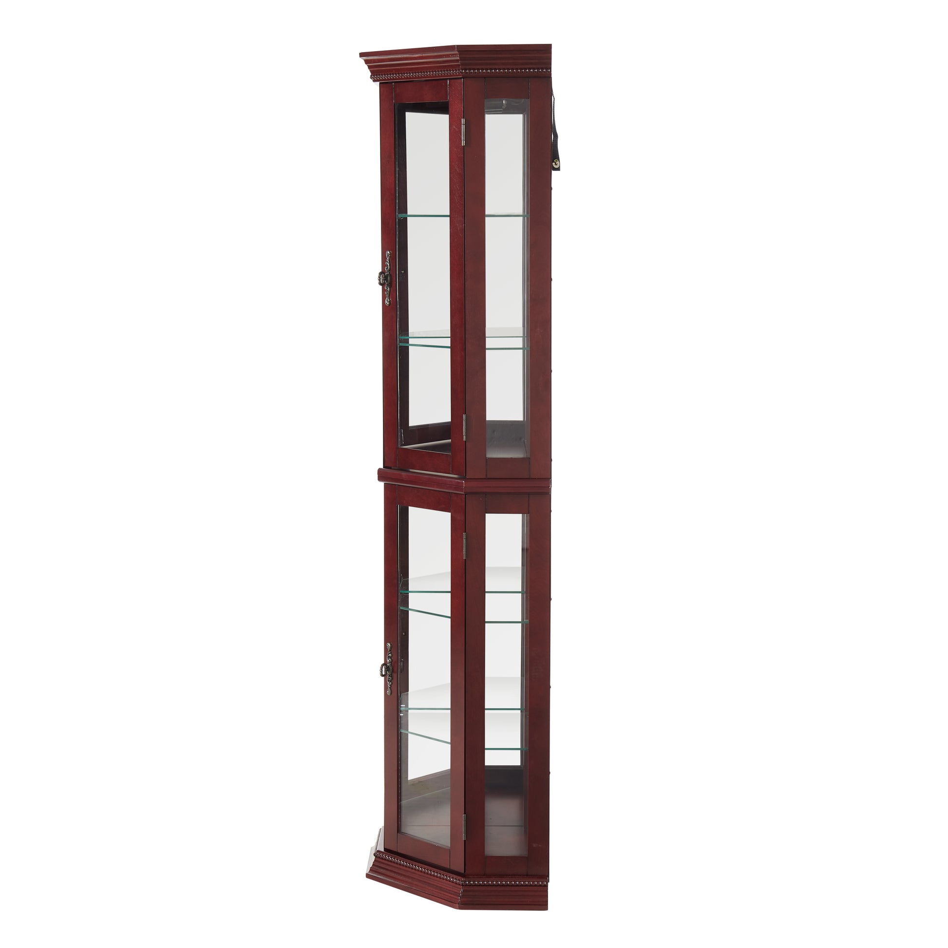 Corner Curio Cabinet With Lights, Adjustable Tempered Glass Shelves, Mirrored Back, Display Cabinet,Cherry E26 Light Bulb Not Included Cherry Mdf