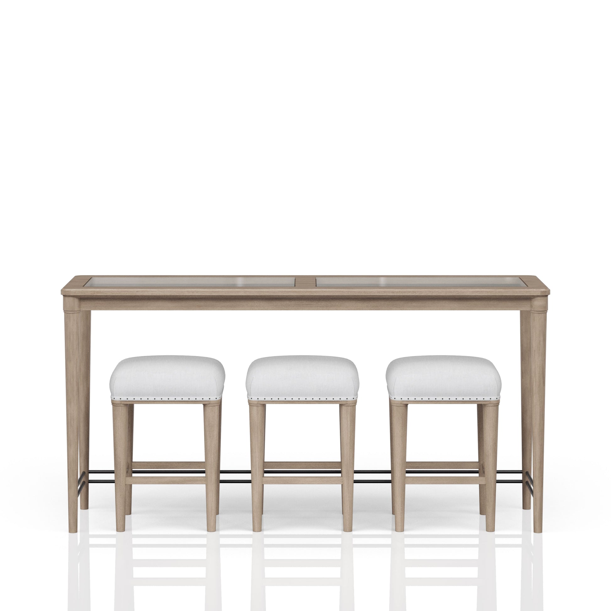 Frosted Glass Console Table With 3 Stools Sand Solid Wood Mdf Glass