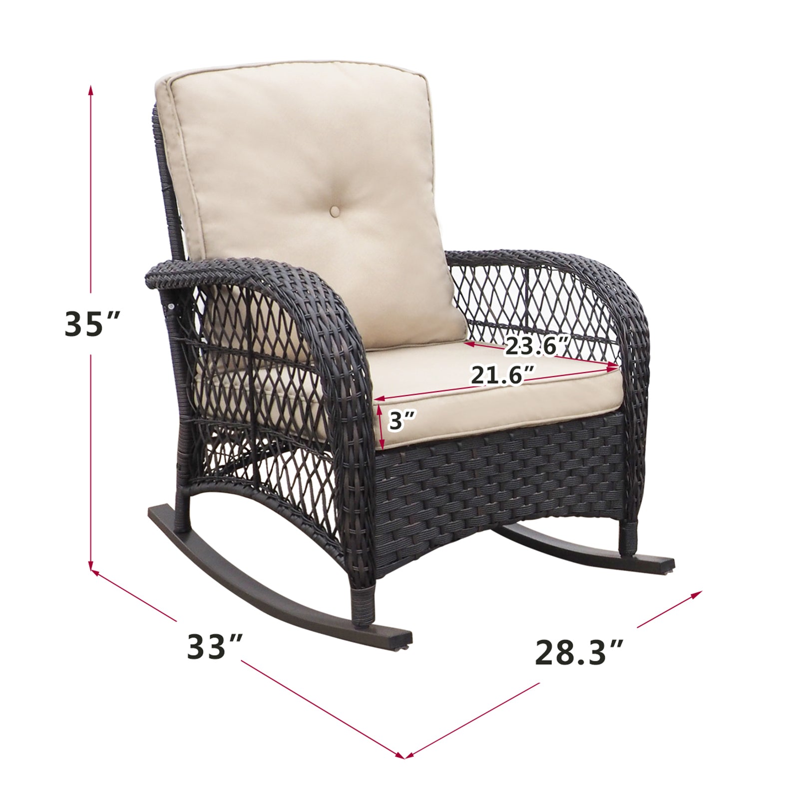 Garden Rocking Chair,Outdoor Rattan Rocker Chair With All Weather Hand Woven Resin Wicker, Patio Relaxing Lounge Furniture With Powder Coated Metal Frame For Backyard,Porch Yes Rocker & Glider Brown
