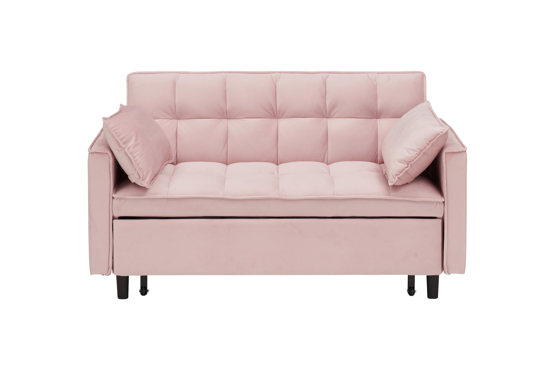 Modern Velvet Sofa, Sofa Pull Out Bed, Smallseat Casual Sofa With Back, With Pillow, Pockets, Living Room Furniture, 3 In 1 Convertible Sleep Sofa Bed. Pink Velvet 2 Seat