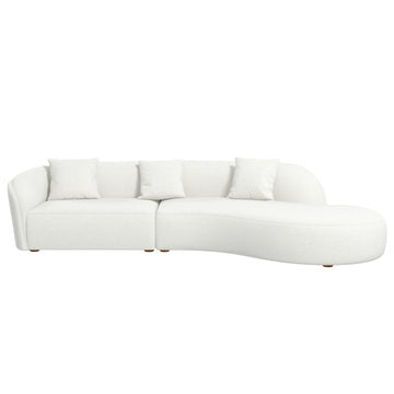 Elijah Japandi Style Curvy Sectional Sofa 133" Ivory Wood Foam Boucle,Wood Fabric 4 Seat