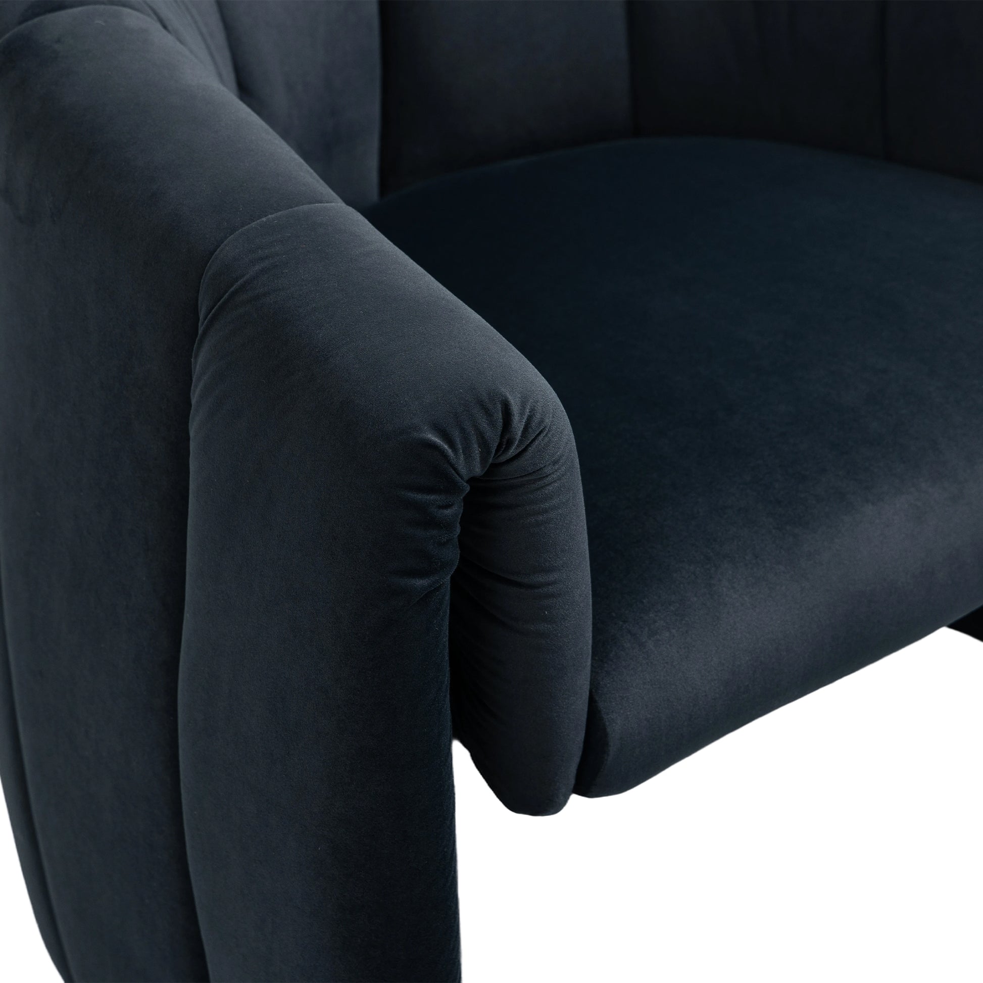 Coolmore Accent Chair With Ottoman, Mid Century Modern Barrel Chair Upholstered Club Tub Round Arms Chair For Living Room Bedroom Office Black Velvet Black Foam Velvet