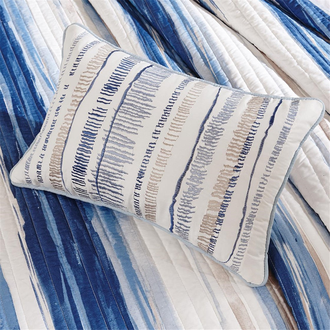 6 Piece Printed Quilt Set With Throw Pillows Blue Full Queen Full Blue Cotton