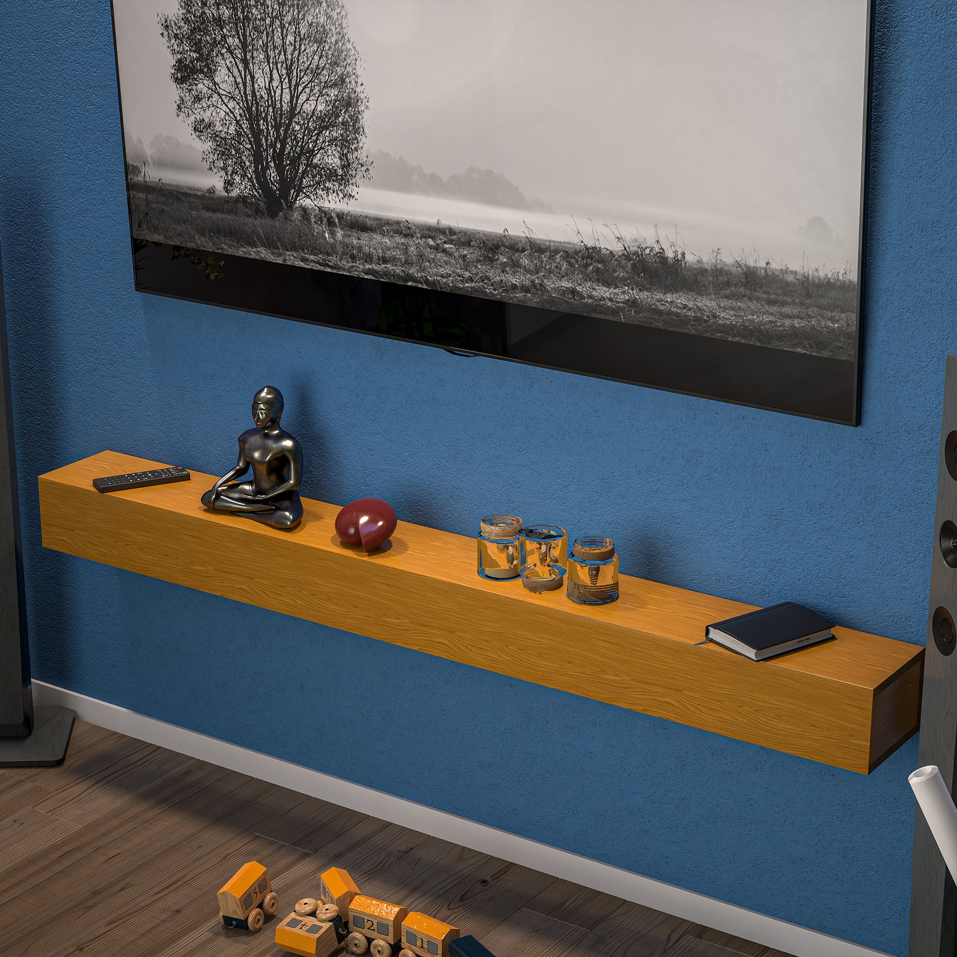 72'' Fireplace Mantel Wooden Wall Mounted Floating Shelf 8" Deep Solid Pine Wood,Natural Natural Wood