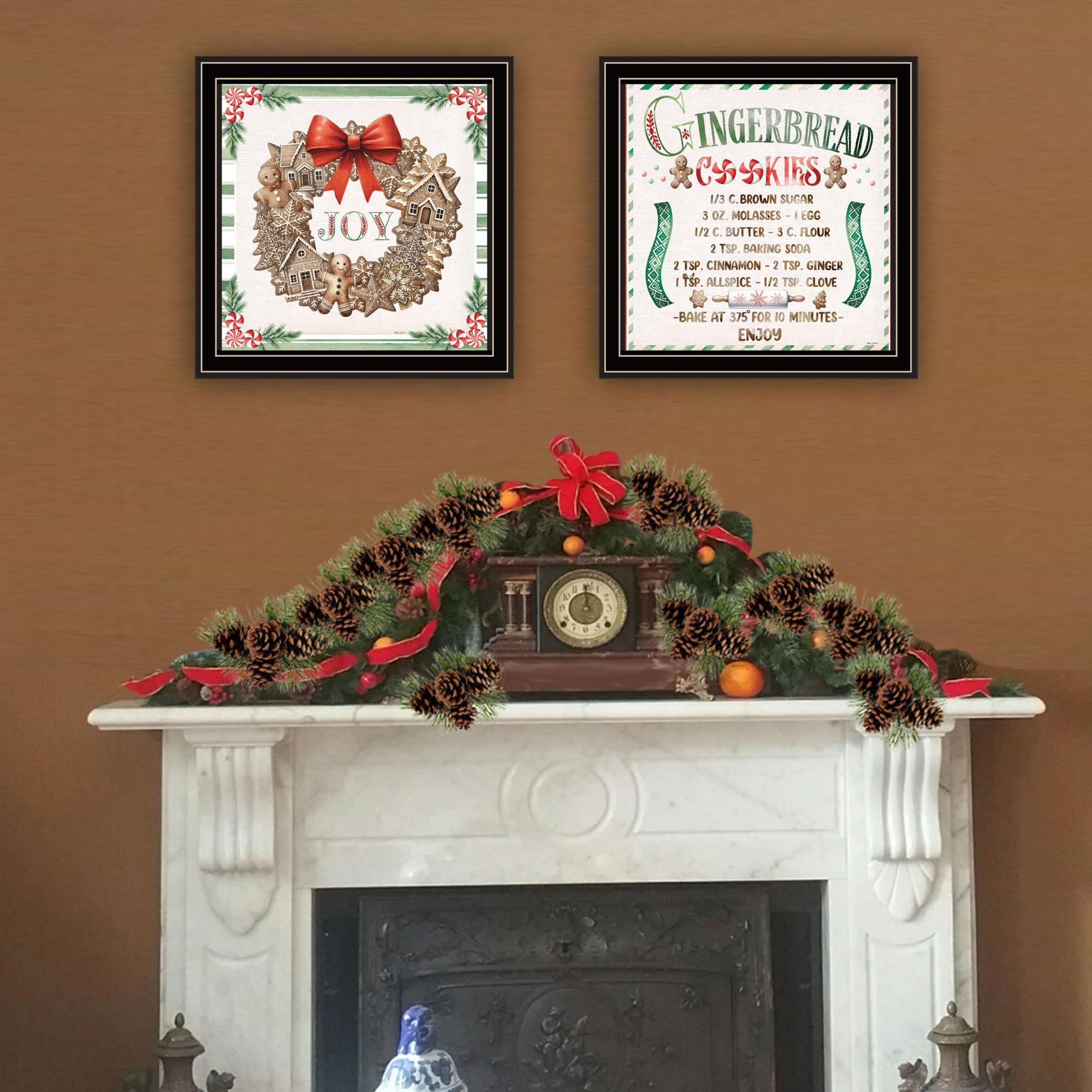 2 Piece Vignette Gingerbread Wreath Black Framed Wall Art For Living Room, Bedroom Wall Art Print For Home Decor By Nicole Decamp Multicolor Wood Paper