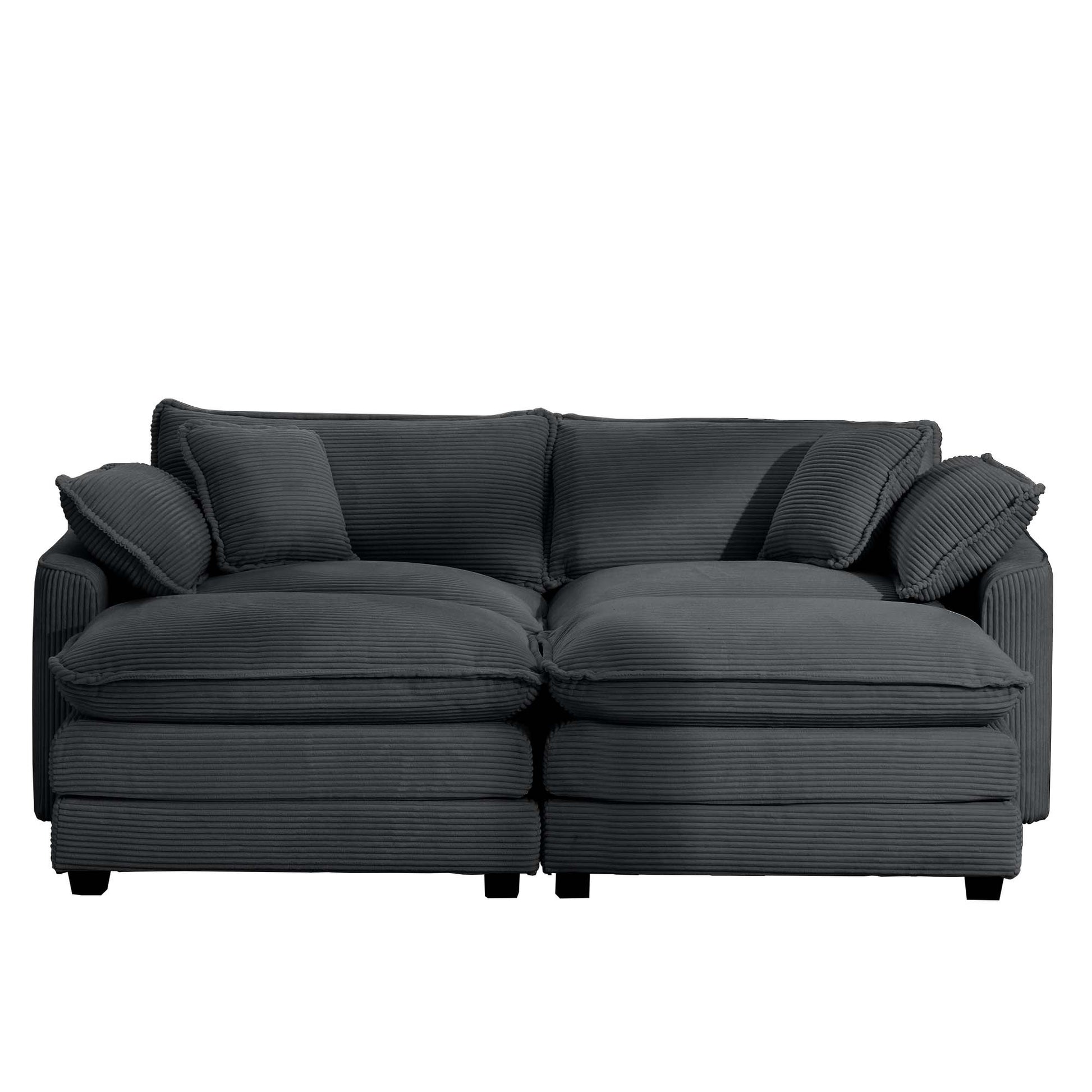 Corduroy Two Seater Sofa With 2 Footrest, 2 Seater Sofa With Ottoman For Small Living Spaces, Grey Corduroy Sofa Grey Corduroy 2 Seat