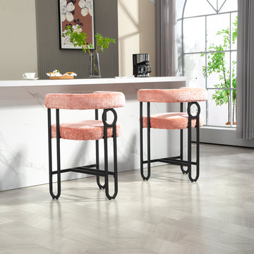 Coolmore Bar Stools Set Of 2, Modern Bar Stool With Back, Black Metal Frames, Upholstered Bar Stools For Kitchen Island, Pub, Club Pink Chenille Pink Dining Room Foam Chenille