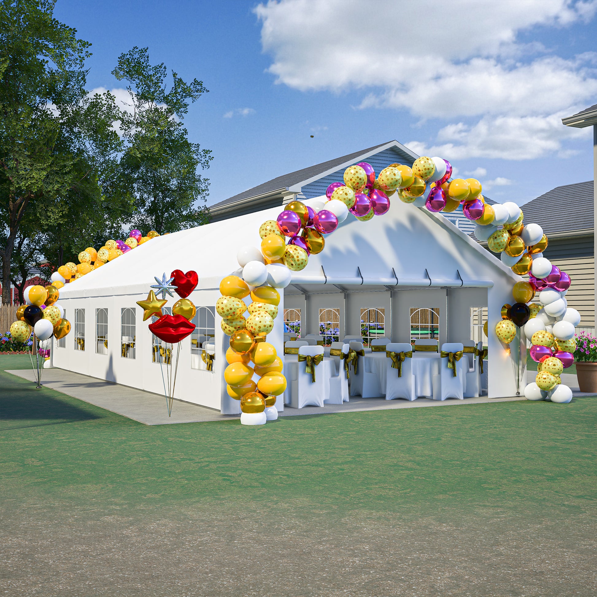 20X40Ft Party Tent Heavy Duty, Large Wedding Event Shelters With 3 Carry Bags & Removable Sidewalls, Outdoor Canopy Gazebo Commercial Tents For Parties Carport Camping Garden Patio White Metal