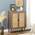 Homcom Sideboard Buffet Cabinet With Rattan Doors, Brown Brown Particle Board