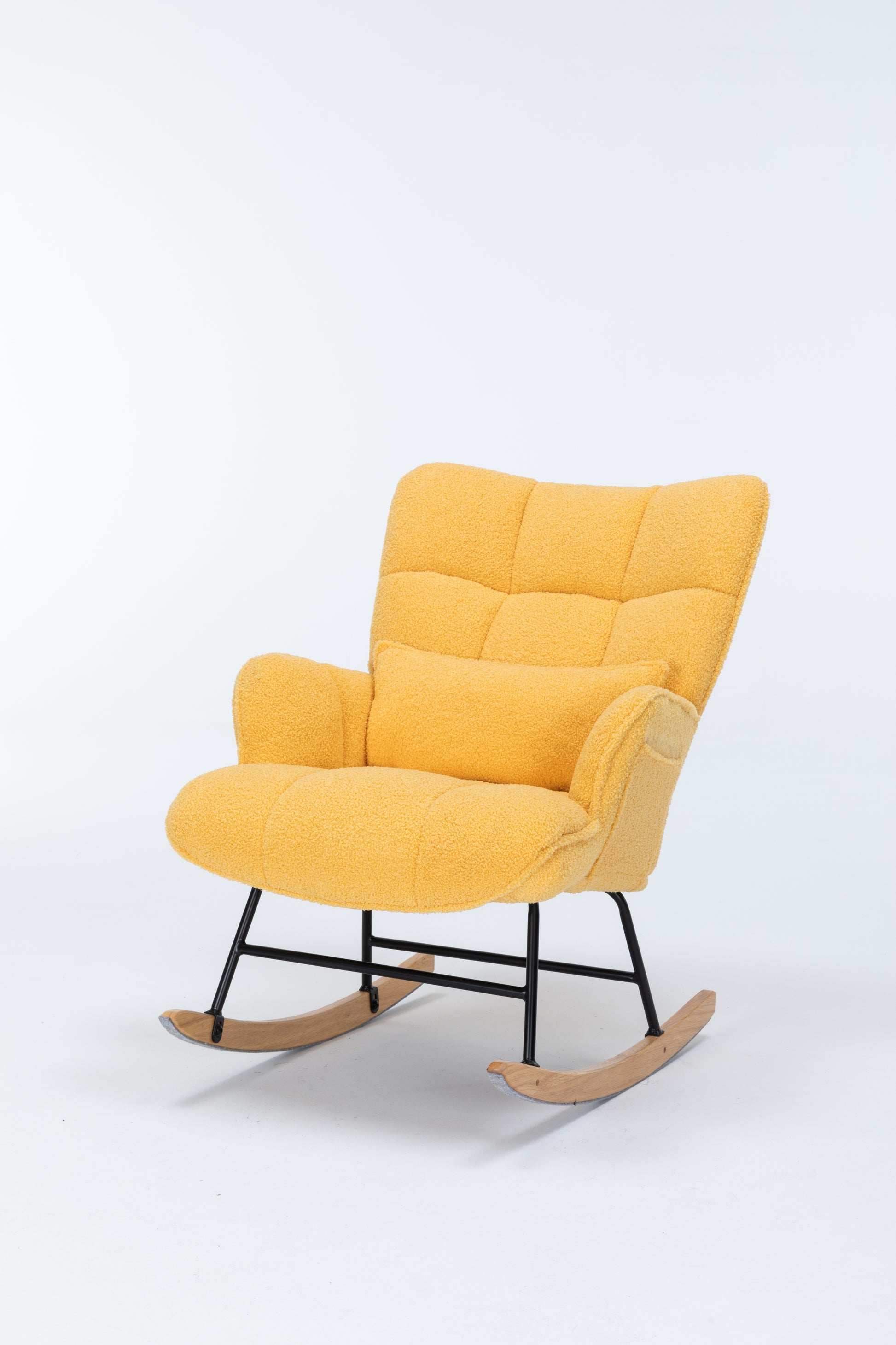 Rocking Chair Nursery, Teddy Upholstered Glider Rocker With High Backrest, Reading Chair Modern Rocking Accent Chairs Glider Recliner For Living Room, Nursery, Bedroom Yellow Velvet