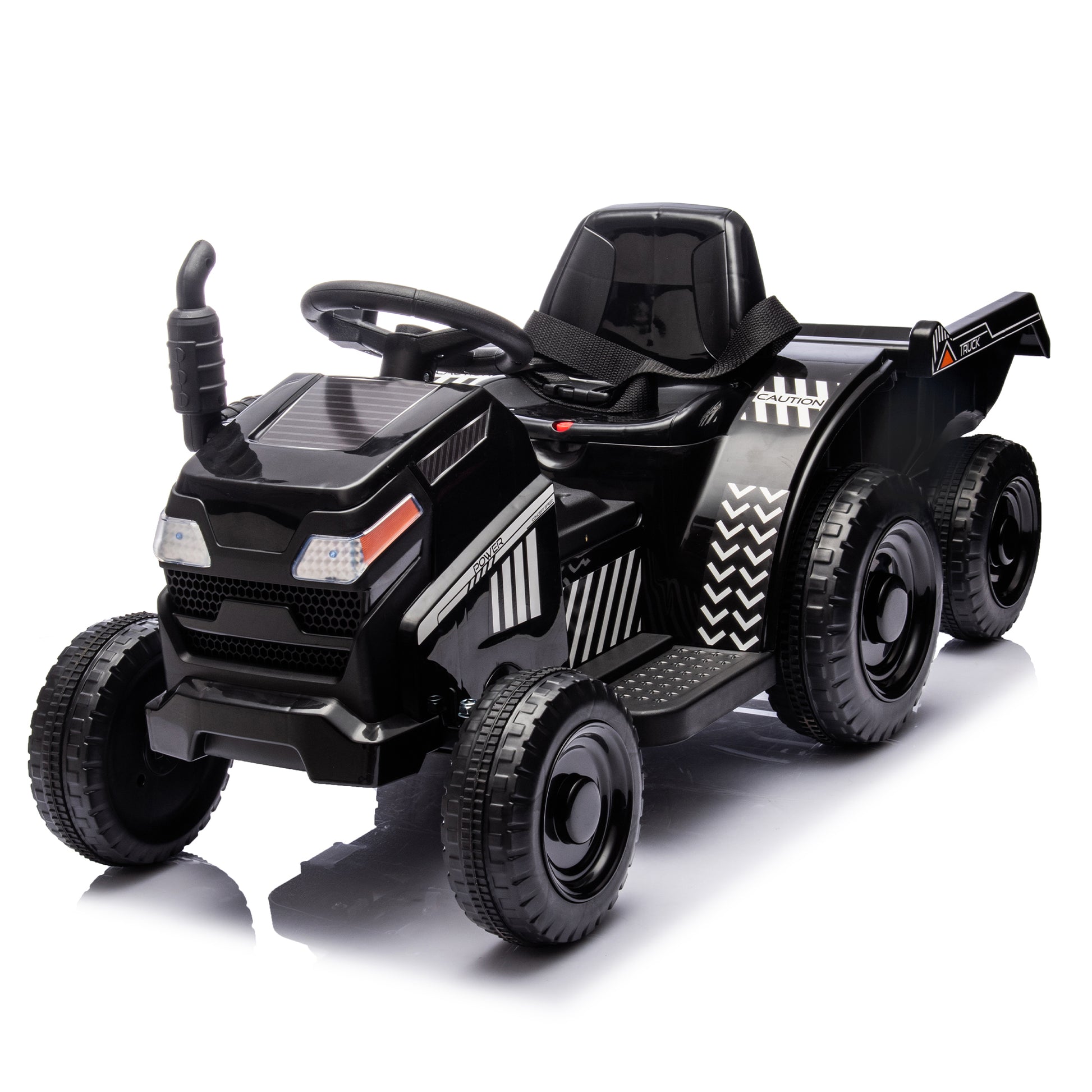 12V Kids Ride On Electric Tractor Black Knight,Kids Ride On Toy.2Wd,Non Skid Tires, Steering Wheel, Foot Pedal,With Removable Storage Tug,Light,Bluetooth,Music,Mp3,Usb,Power Display For Kids Aged 2 3. Black 50 99 Lbs Polypropylene