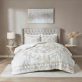 3 Piece Tufted Cotton Chenille Comforter Set Ivory Taupe King Cal King King Ivory Taupe Polyester