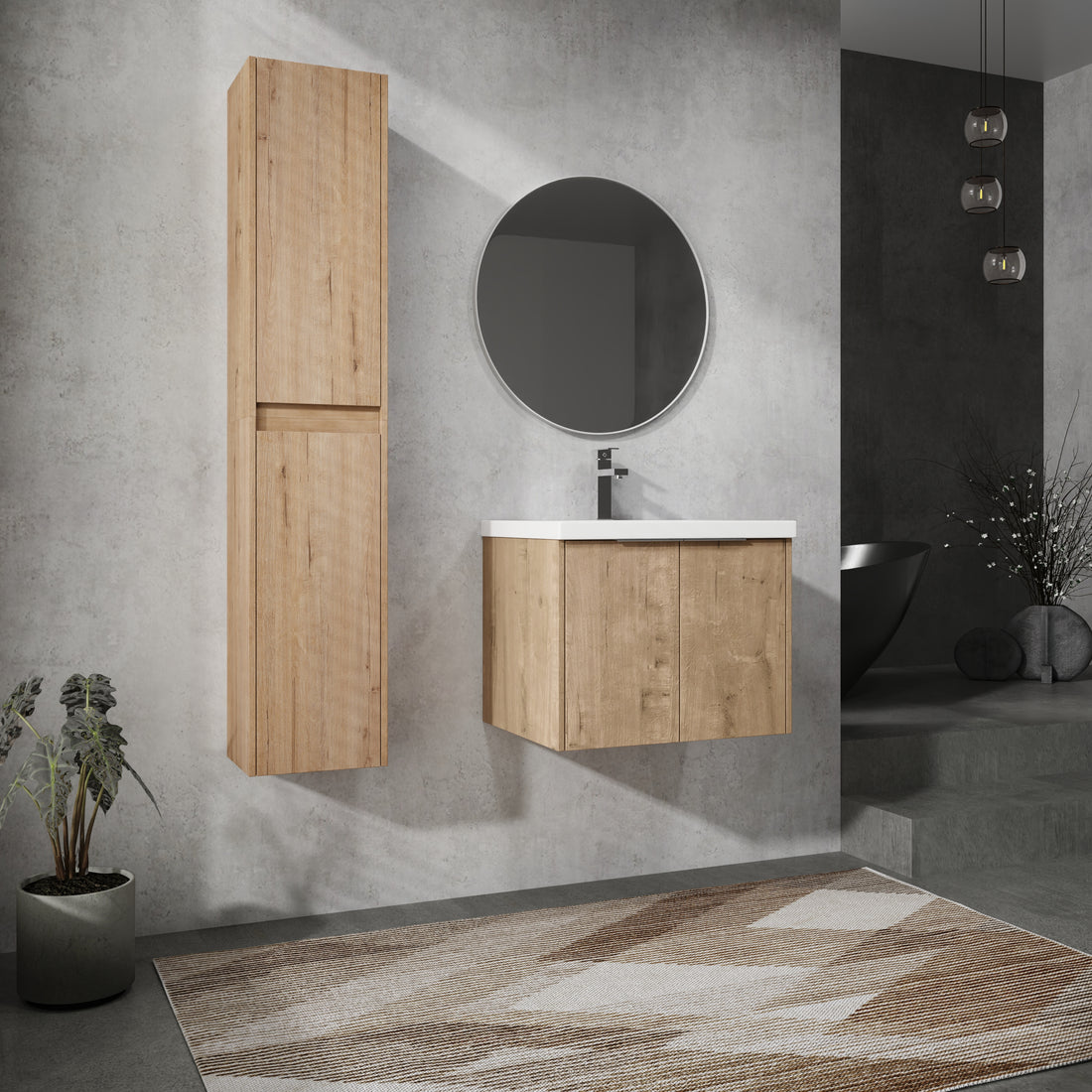 24" Wall Mounted Bathroom Vanity With Sink And Side Cabinet, Soft Close Doors,00112Imo X 2 00624Imo Combination Cabinet Kd Packing Imitative Oak Bathroom Modern Plywood Plywood