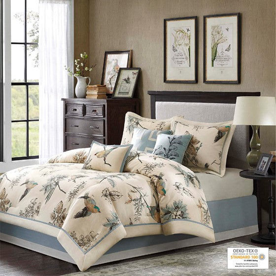 7 Piece Printed Cotton Twill Comforter Set Khaki Cal King California King Khaki Cotton