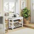 Bamboo Shoe Bench, 3 Tier Shoe Rack, Entryway Bench With Cushion And Adjustable Shelves, Shoe Rack For Entryway, Hallway, Mudroom And Living Room, White White Bamboo