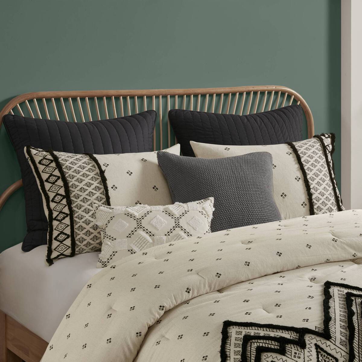 3 Piece Cotton And Flax Linen Blend Comforter Set Natural Full Queen Queen White Black Cotton